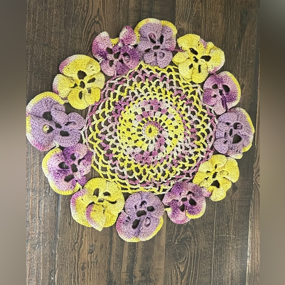 Handmade Crochet Floral Doily 9”
